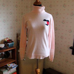Tommy Hilfiger Pink Turtleneck, Heart Logo, Valentine Sweater, Small